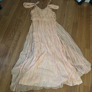 Free People Peach Chiffon Maxi Dress Wedding Bohemian Fairy‎ Cottagecore Size S
